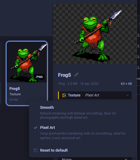 Renderer pill in the asset details panel