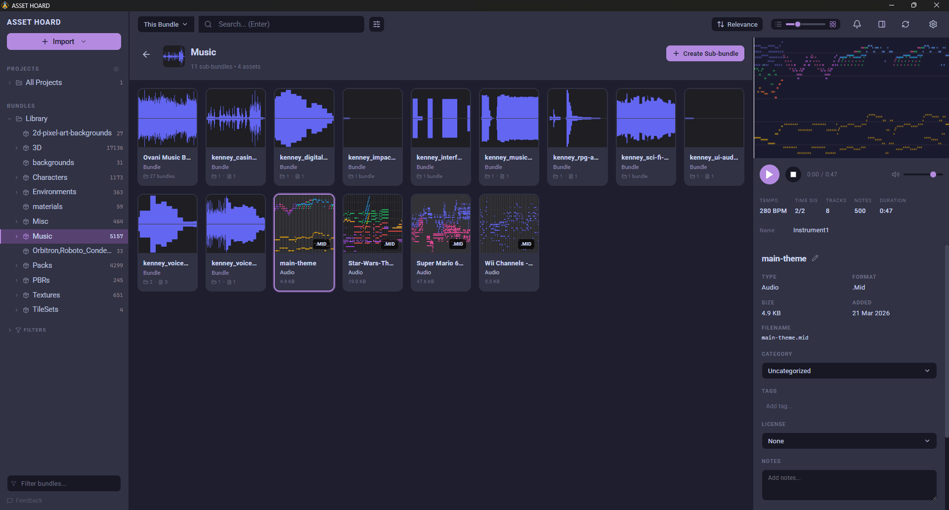AssetHoard audio asset browser with built-in playback