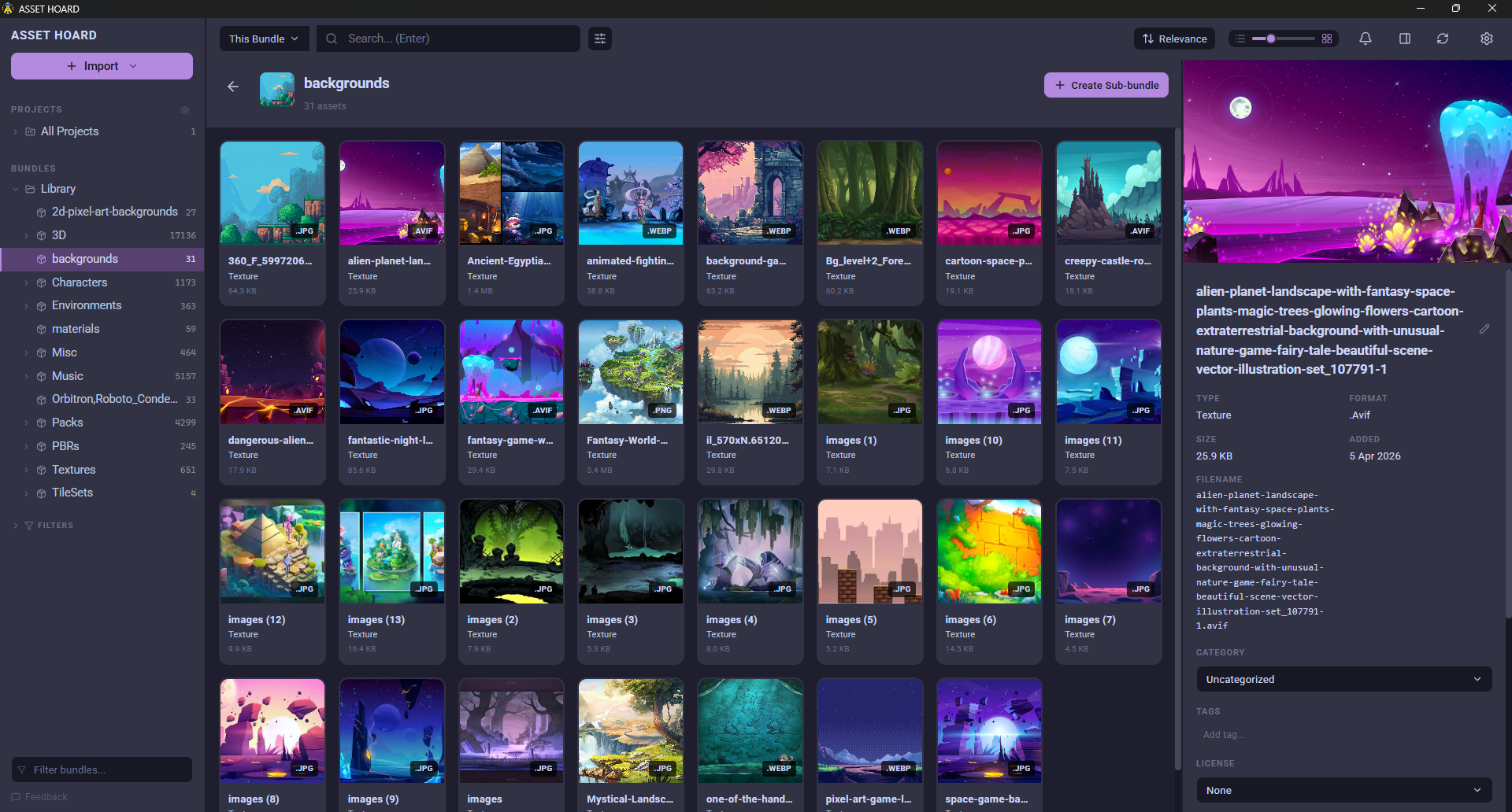 AssetHoard library of game backgrounds, tilesets, and environment art