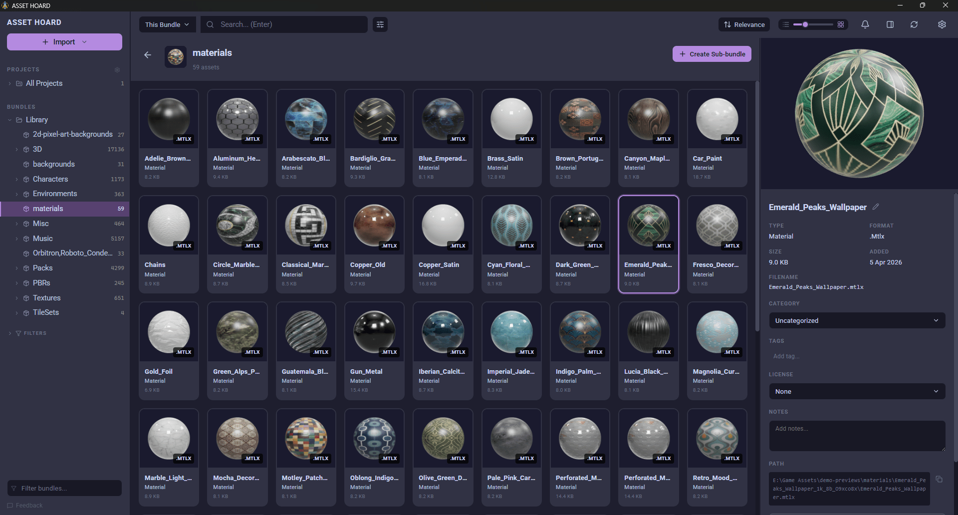 AssetHoard material and texture browser with interactive preview