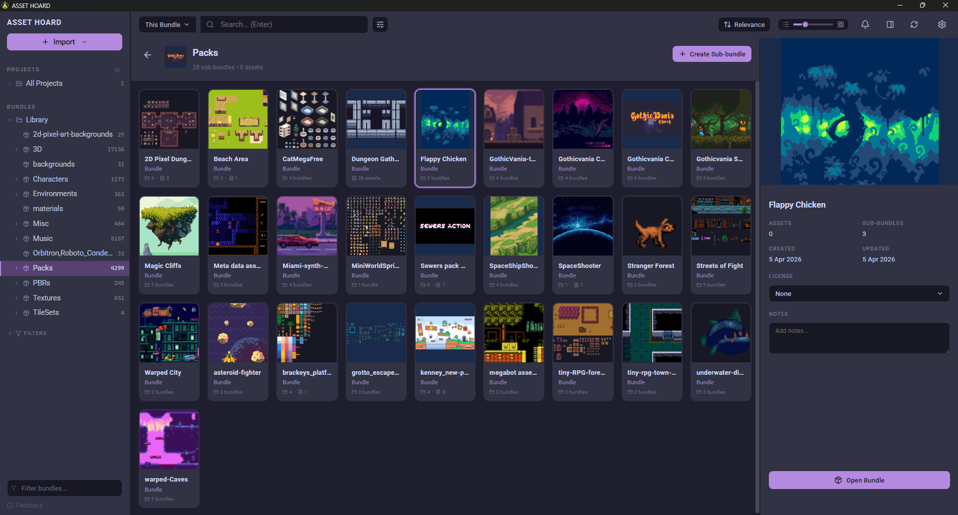 AssetHoard managing imported game asset packs