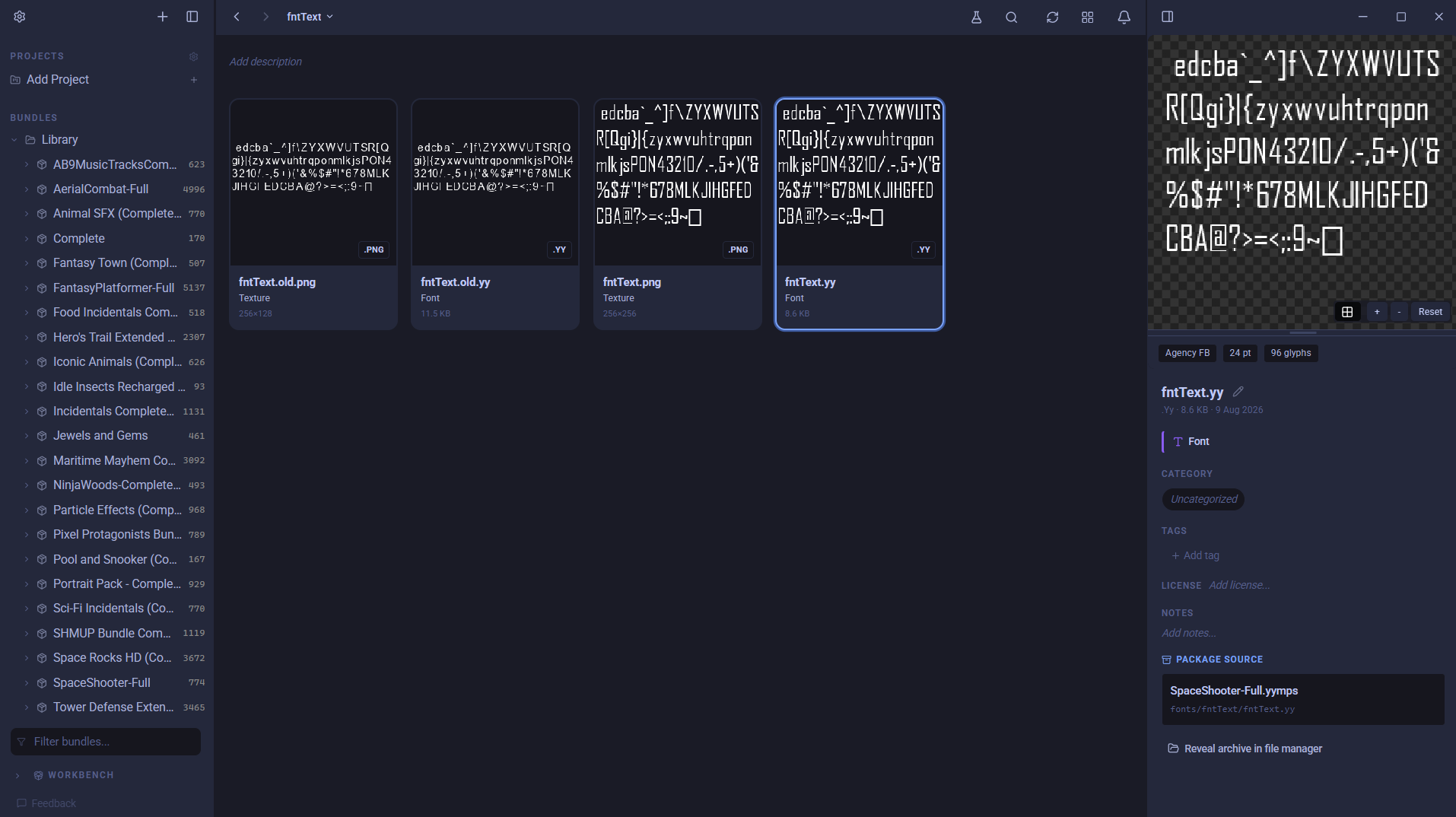 AssetHoard rendering a GameMaker font glyph atlas