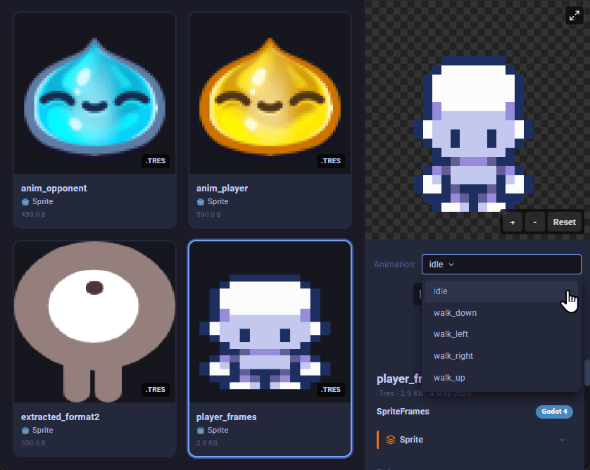 Asset Hoard previewing Godot sprites