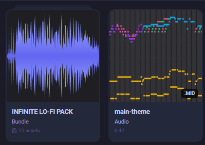 Bundles now have a folder flair to distinguish them from assets Bundle card with a folder flair along the top edge, visually distinguishing it from regular asset cards