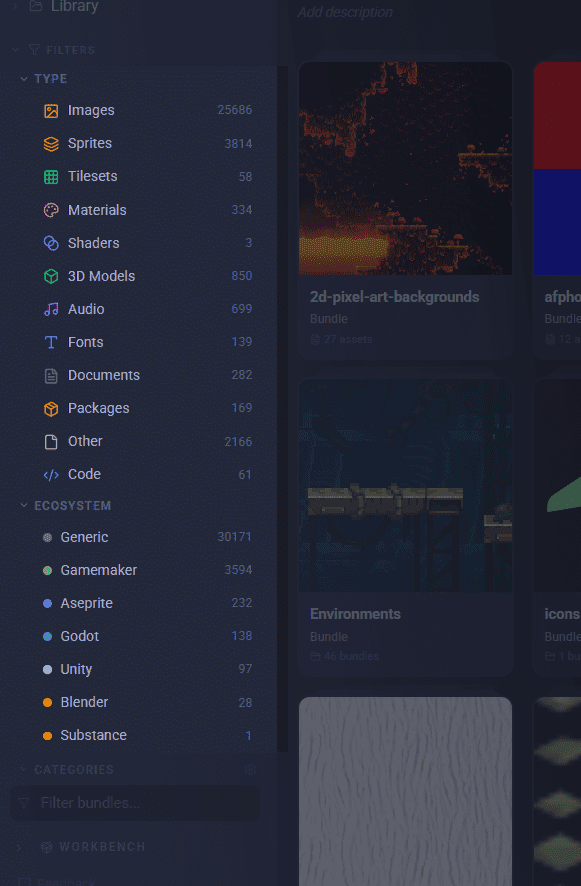 Type and Ecosystem facets, used consistently across the app New Type and Ecosystem facets in the sidebar, filtering the library